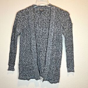 Express‎ Womens Cardigan Small Black/Gray Speckled Open Front Long Sleeve